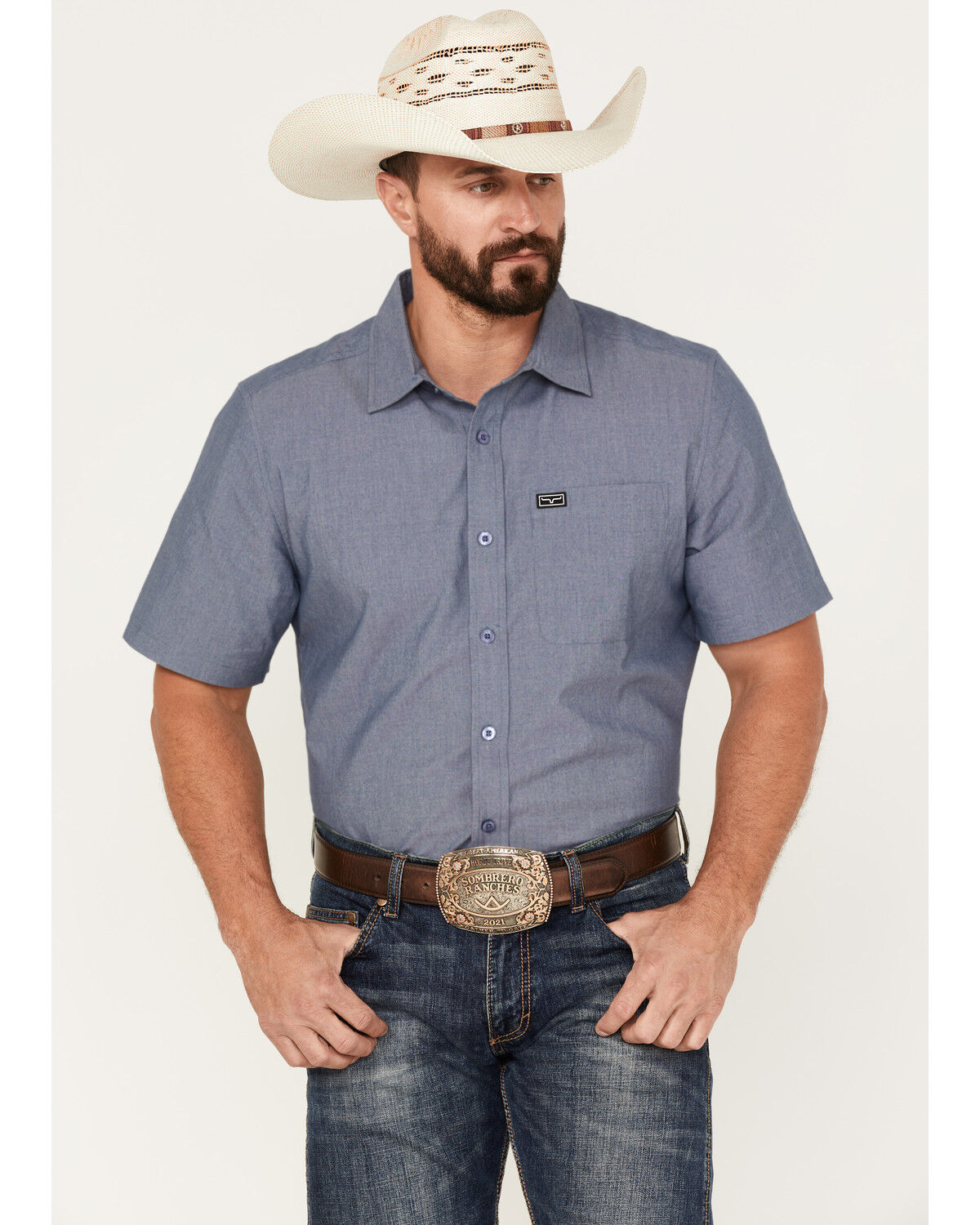 Image #1 - Kimes Ranch Lineville Performance Short Sleeve Button-Down Shirt, Navy, hi-res