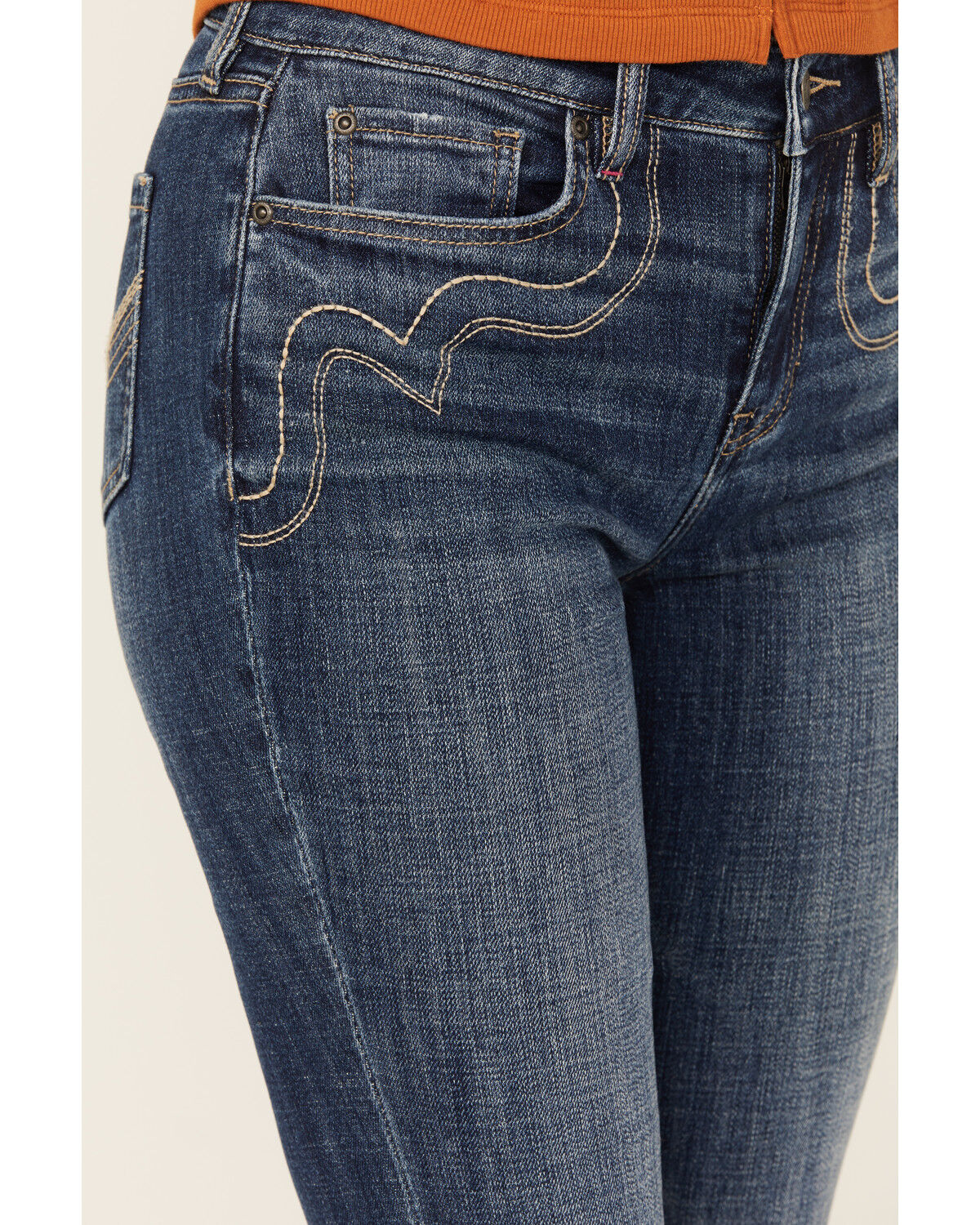Image #2 - Idyllwind Women's Vistaview Medium Wash Embroidered Flare Stretch Denim Jeans, Medium Wash, hi-res