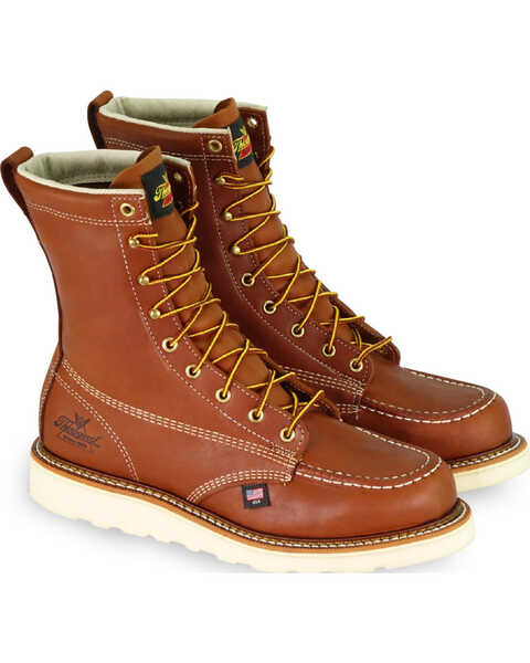 Thorogood Men's 8" American Heritage Made In The USA Wedge Sole Work Boots - Soft Toe, Brown, hi-res