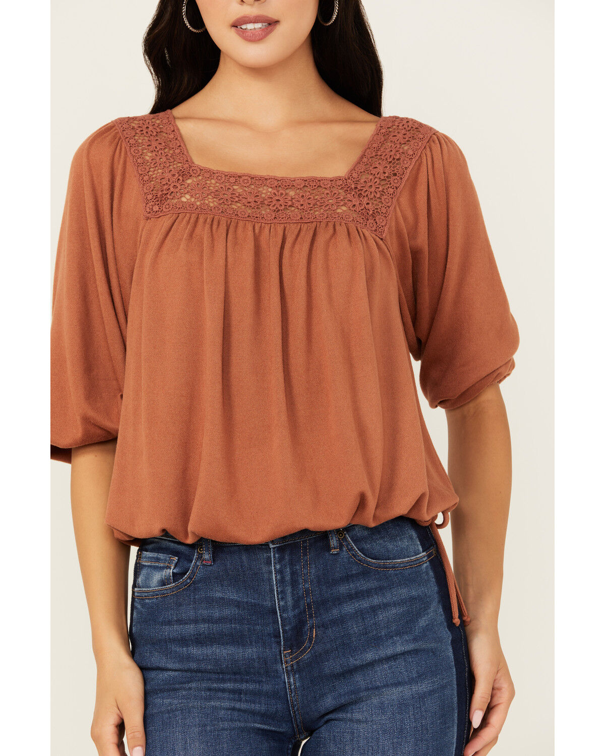 Image #3 - Wild Moss Women's Crochet Trim Top, Rust Copper, hi-res