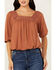 Image #3 - Wild Moss Women's Crochet Trim Top, Rust Copper, hi-res