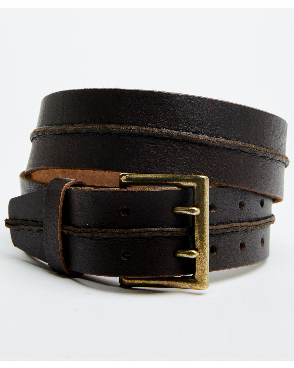 Image #1 - Brothers and Sons Men's Center Bump Double Prong Belt, Dark Brown, hi-res