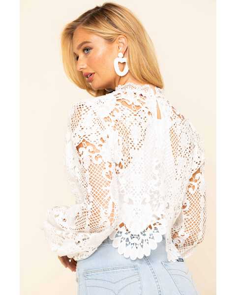 Flying Tomato Women's Crochet Lace Long Sleeve Top, Ivory, hi-res