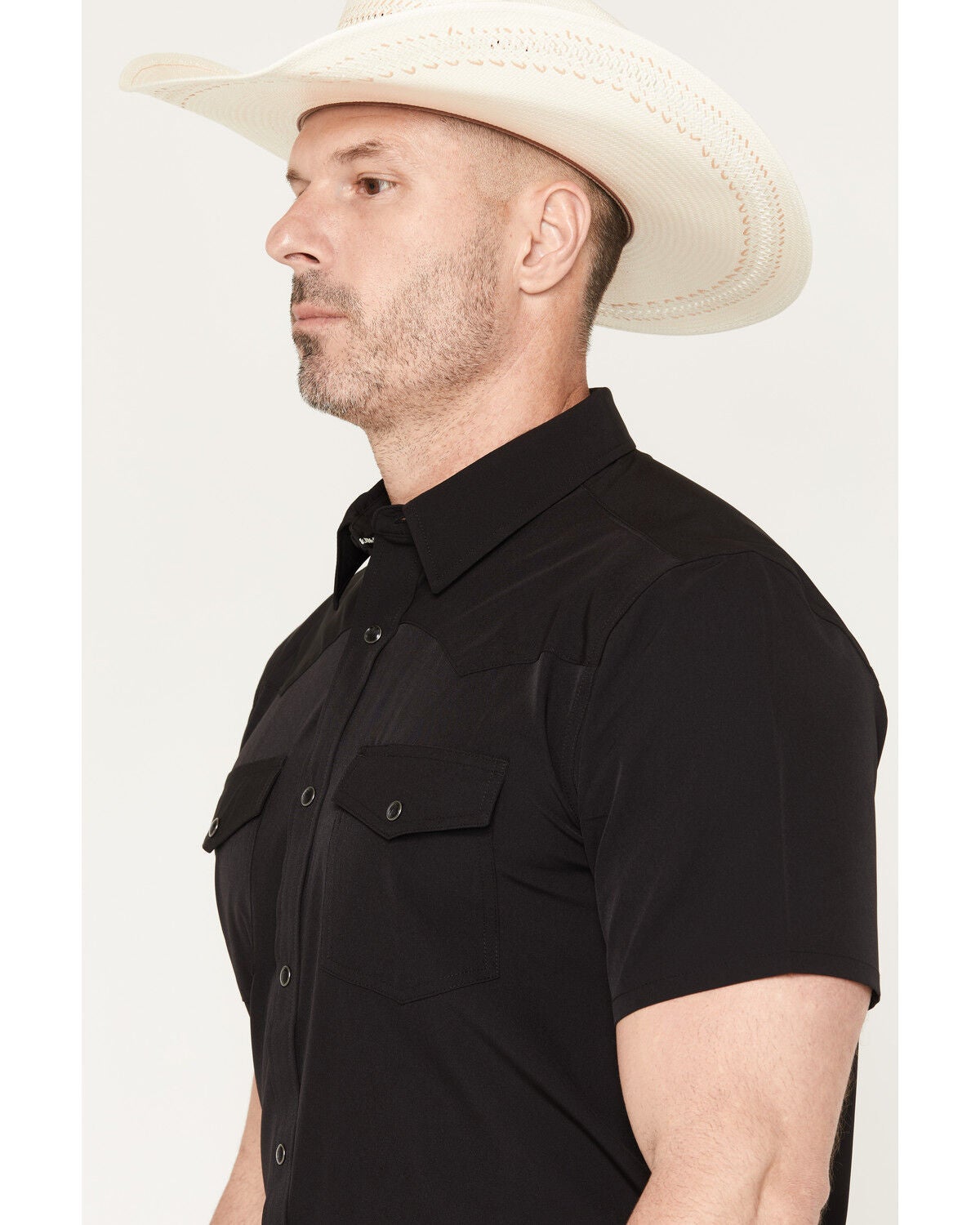 Image #2 - RANK 45&reg; Men's Ridge Solid RODEOTEK&trade; 2.0 Short Sleeve Snap Western Shirt, Black, hi-res