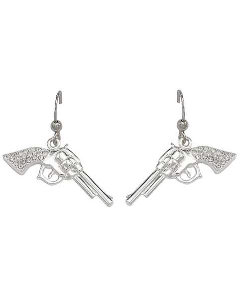 Image #1 - Montana Silversmiths Women's Rhinestone Encrusted Pistol Earrings, Silver, hi-res