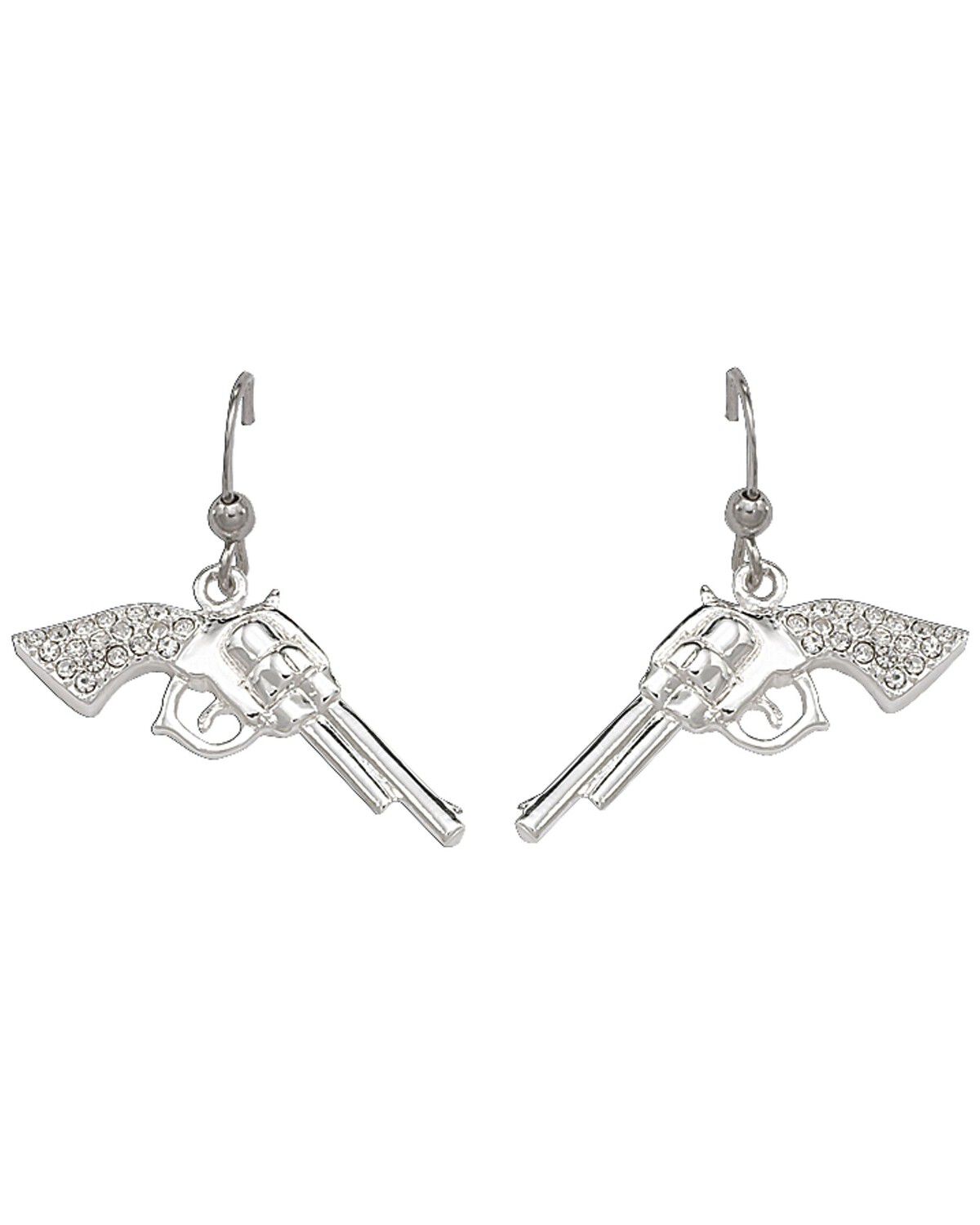 Image #1 - Montana Silversmiths Women's Rhinestone Encrusted Pistol Earrings, Silver, hi-res