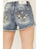 Image #2 - Miss Me Women's Medium Wash Mid Rise Star Flap Stretch Denim Shorts, Medium Wash, hi-res