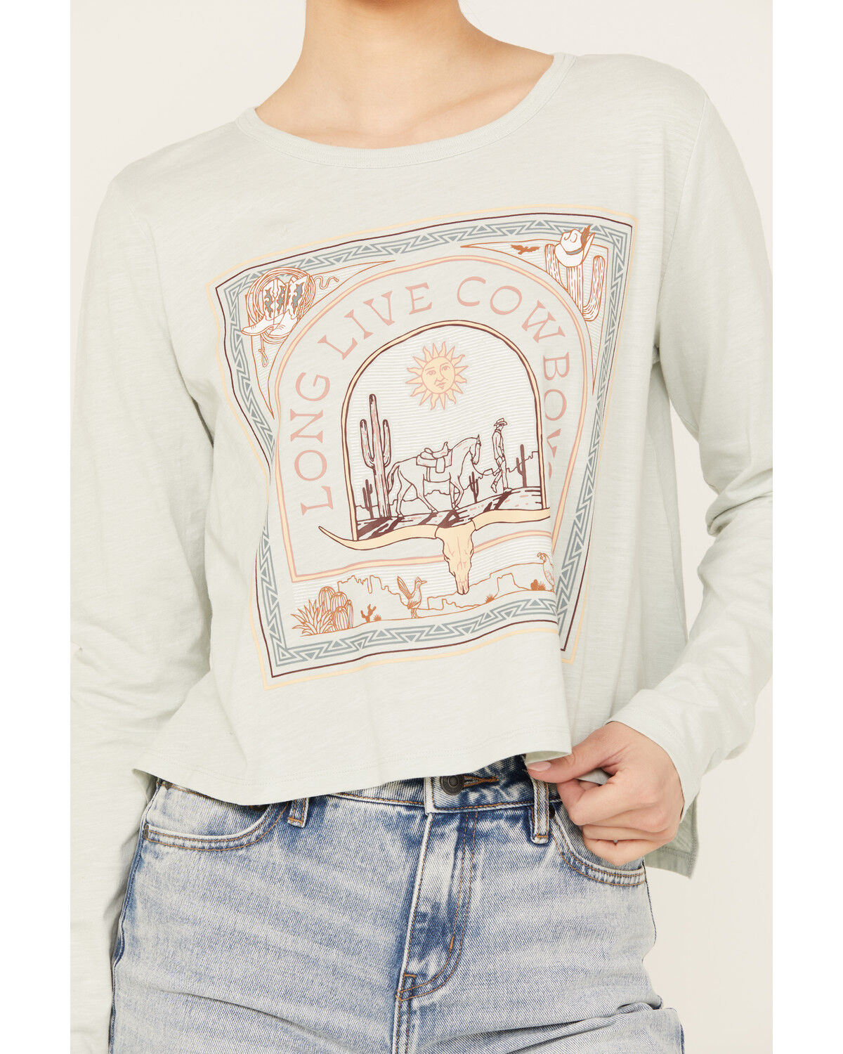 Image #3 - Wrangler Women's Cowboys Desert Long Sleeve Graphic Tee, Light Green, hi-res