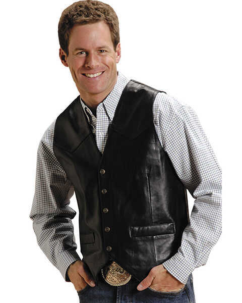 Roper Men's Lamb Leather Vest, Black, hi-res
