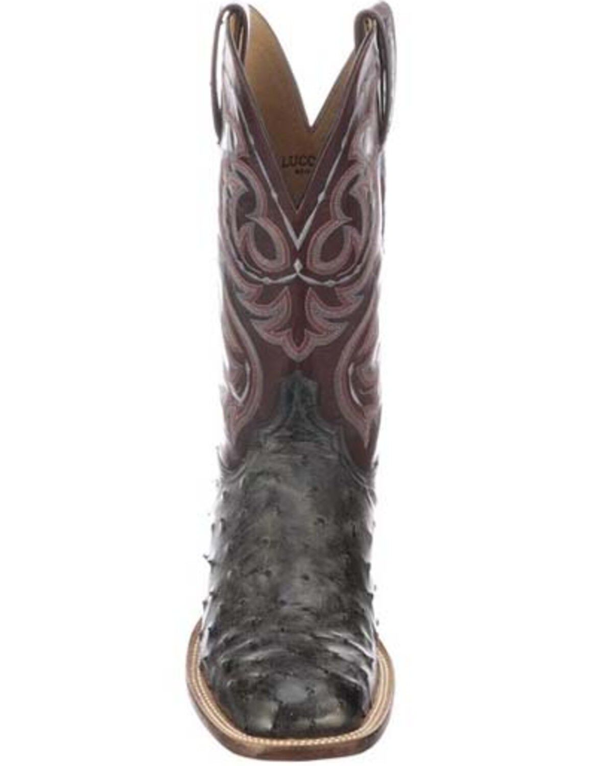 Image #5 - Lucchese Men's Harris Full Quill Ostrich Western Boots - Wide Square Toe, Dark Grey, hi-res