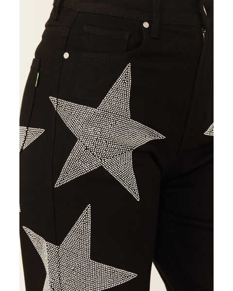 Image #2 - Vibrant Denim Women's Rhinestone Star High Rise Wide Leg Jeans , Black, hi-res