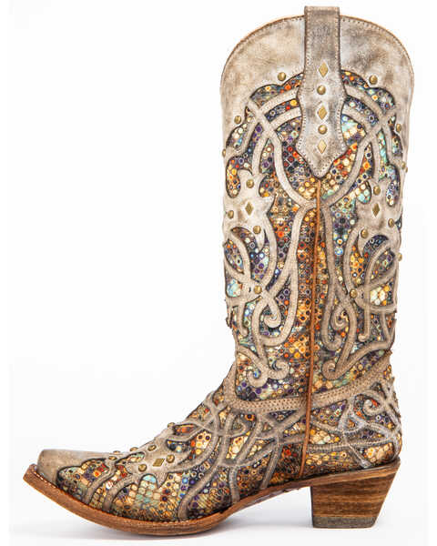 Corral Women's Taupe Inlay Western Boots - Snip Toe, Taupe, hi-res