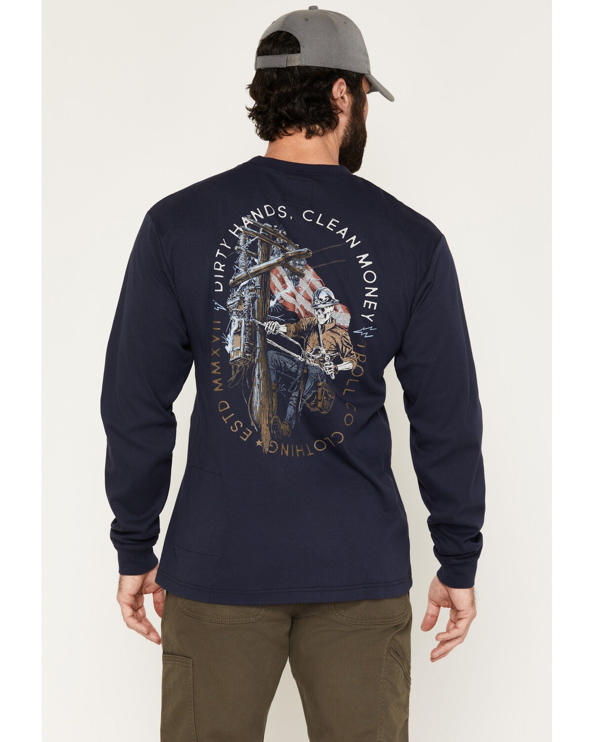Image #1 - Troll Co Men's FR Lineman Long Sleeve Graphic Work T-Shirt, Navy, hi-res