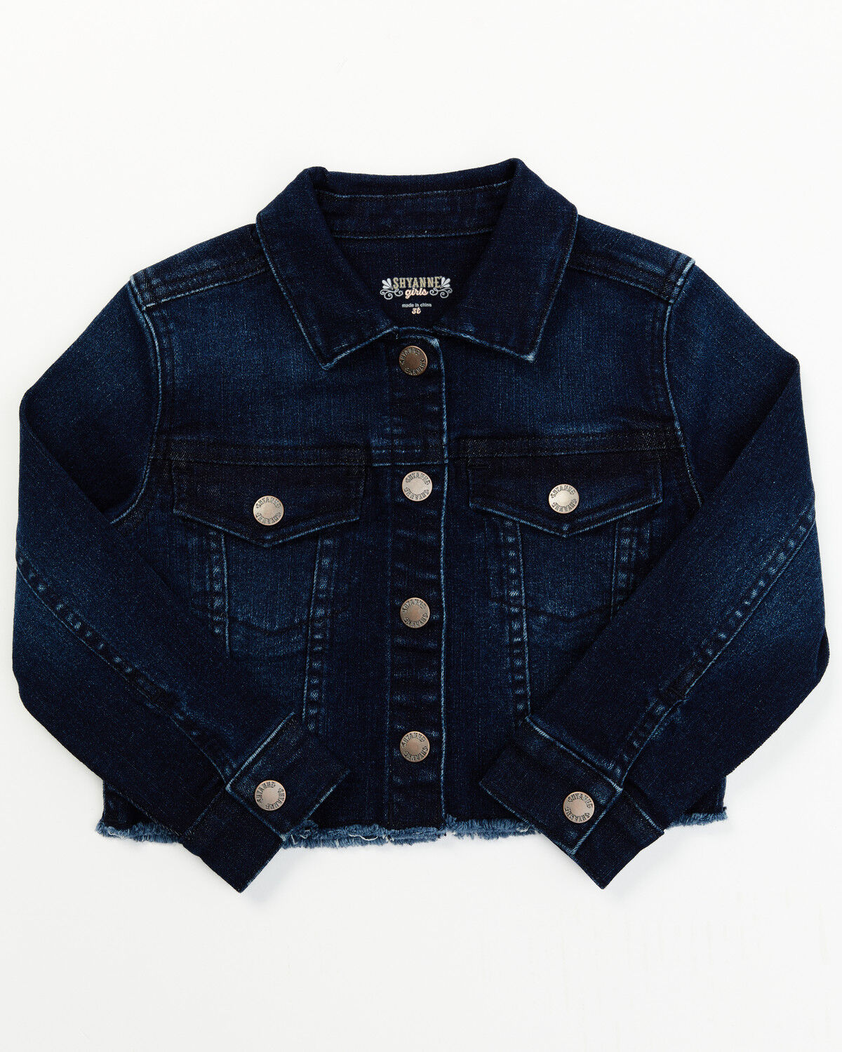 Image #1 - Shyanne Toddler Girls Kent Dark Wash Frayed Denim Jacket, Dark Wash, hi-res