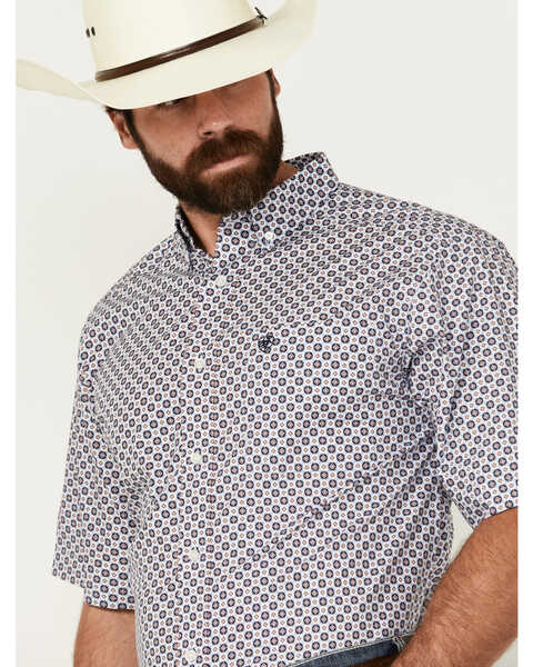 Image #2 - Ariat Men's Denver Geo Print Short Sleeve Button-Down Western Shirt - Tall , Blue, hi-res