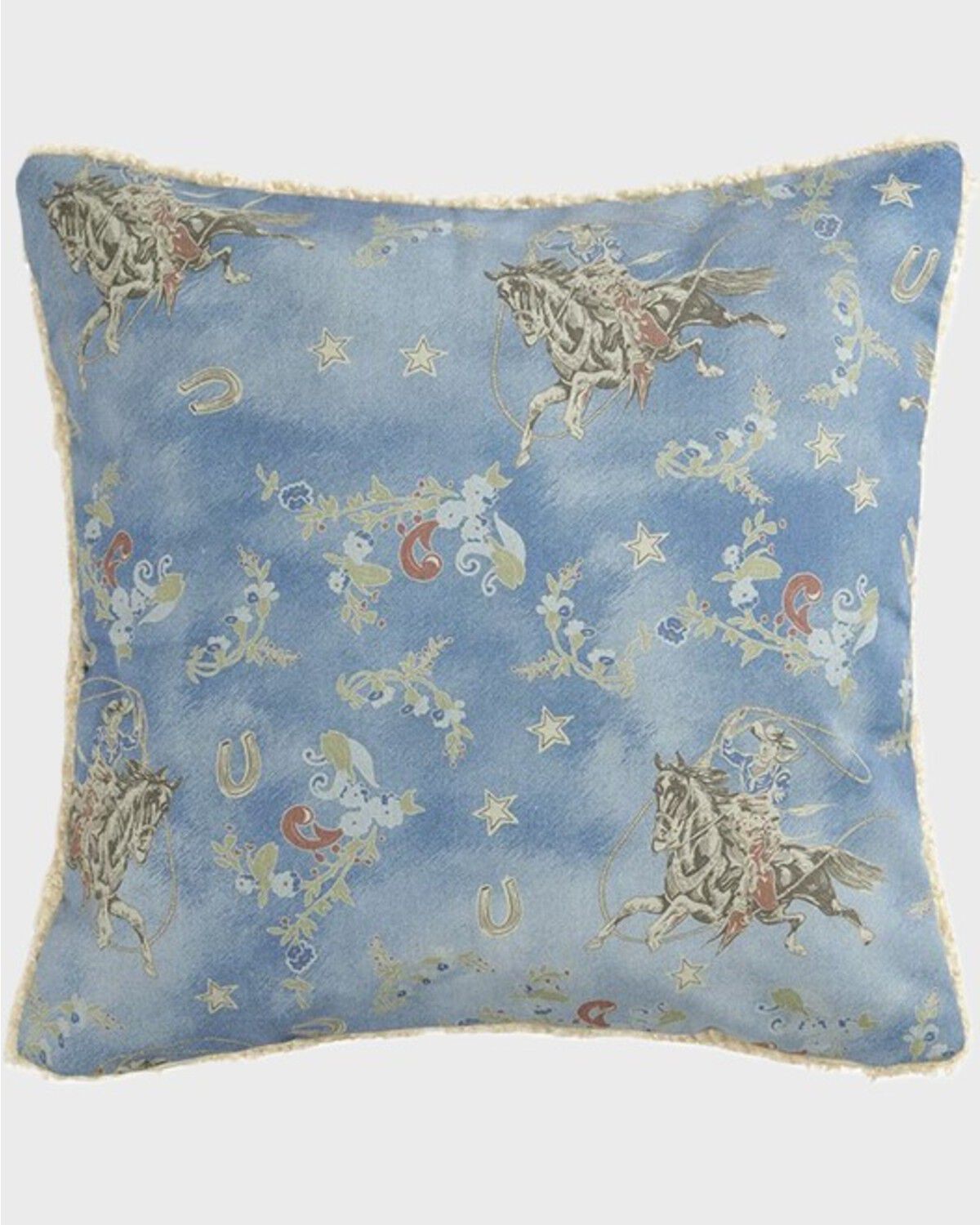 Image #1 - HiEnd Accents Lee Western Washed Denim Teddy-Backed Pillow 18x18 1PC, Blue, hi-res