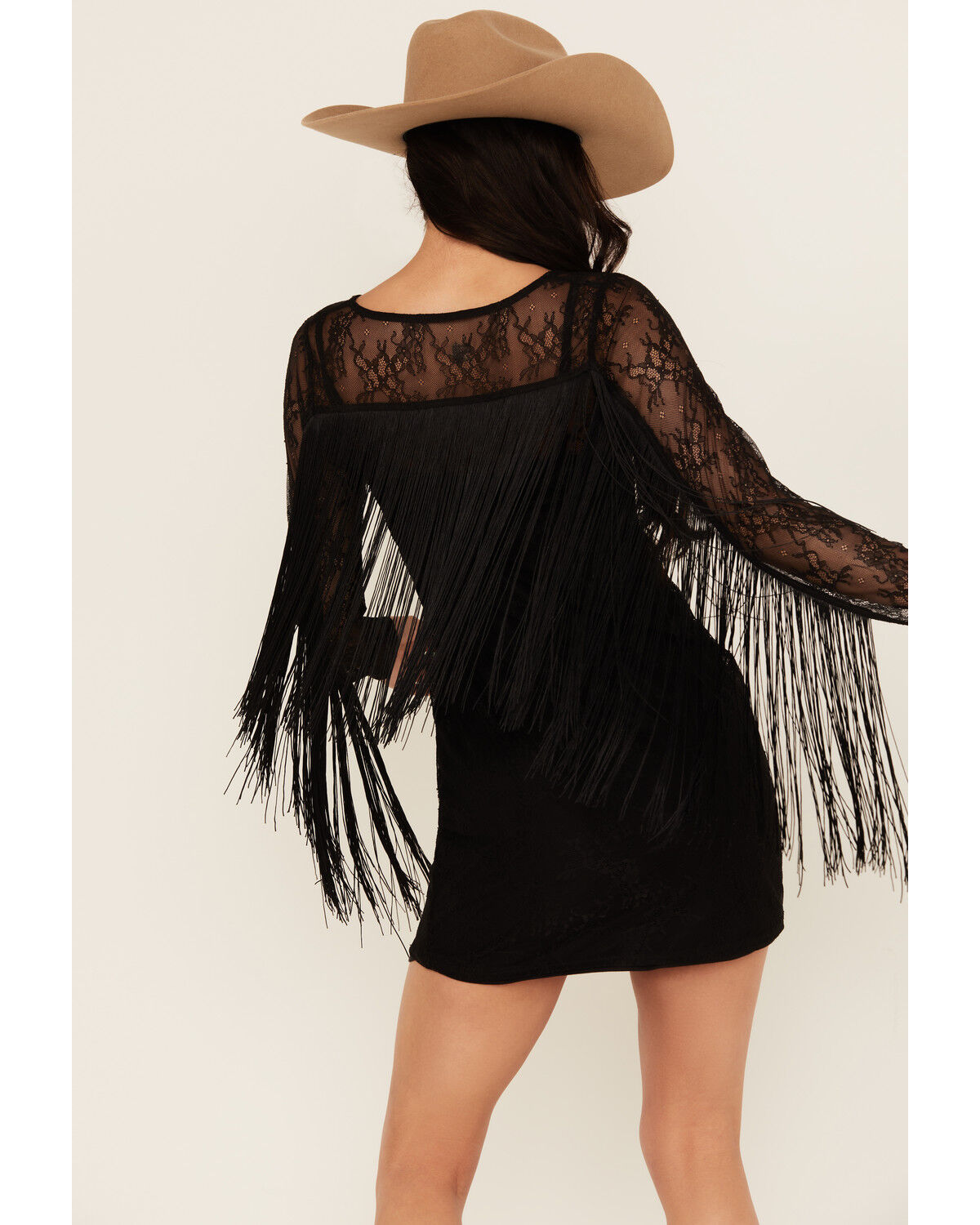 Image #4 - Idyllwind Women's Melvin Lace Fringe Long Sleeve Mini Dress, Black, hi-res