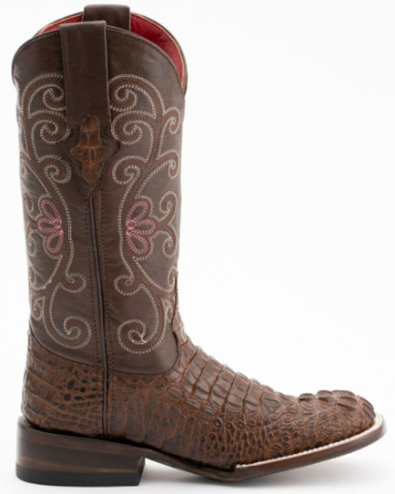 Ferrini Rusty Caiman Print Cowgirl Boots - Wide Square Toe, Rust, hi-res