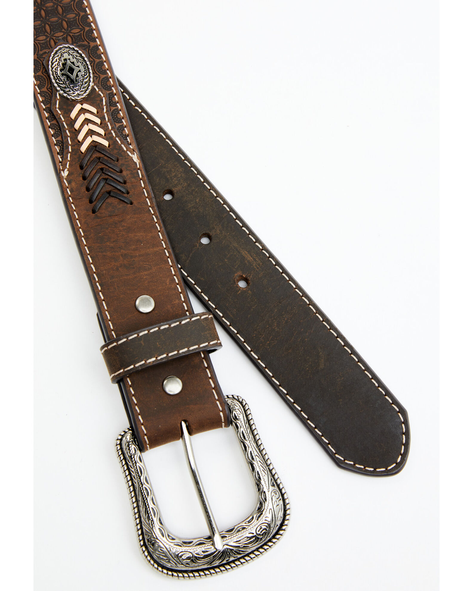 Cody James Men s Brown Southwestern Concho Belt With Lace Detail Sheplers