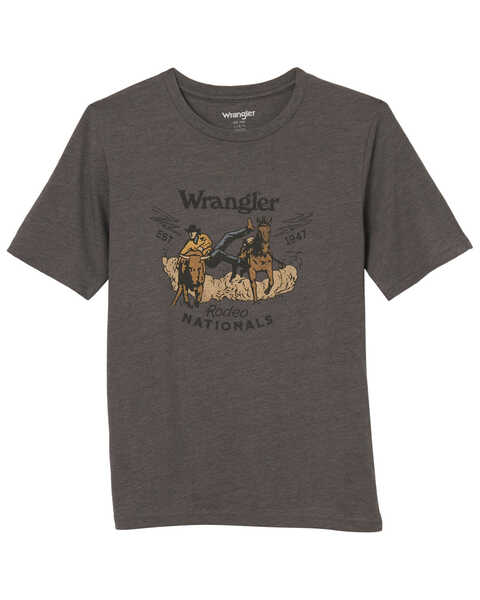 Image #1 - Wrangler Boys' Rodeo Nationals Short Sleeve Graphic T-Shirt , Grey, hi-res