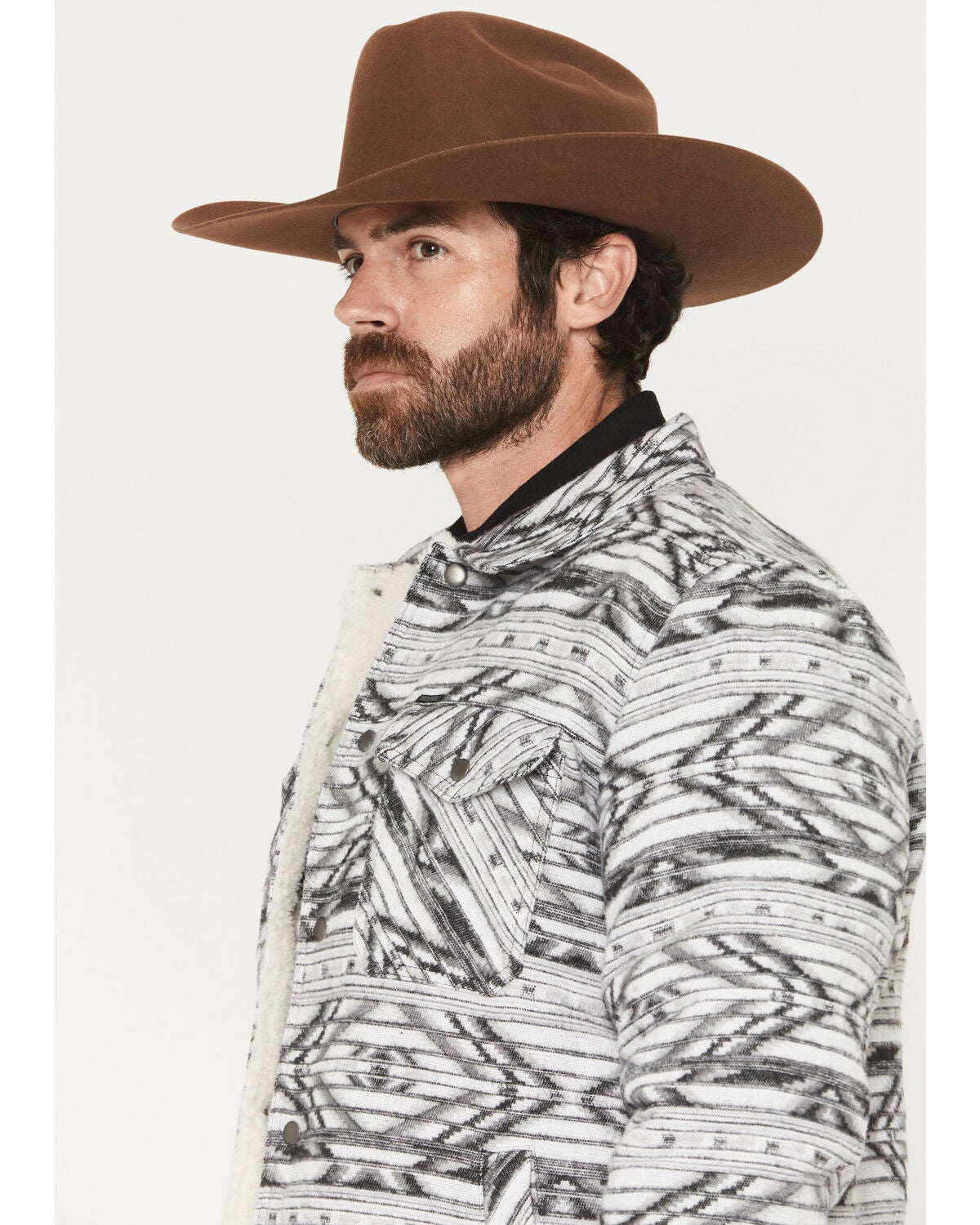 Image #2 - Rock & Roll Denim Men's Southwestern Print Berber Lined Shirt Jacket, Grey, hi-res