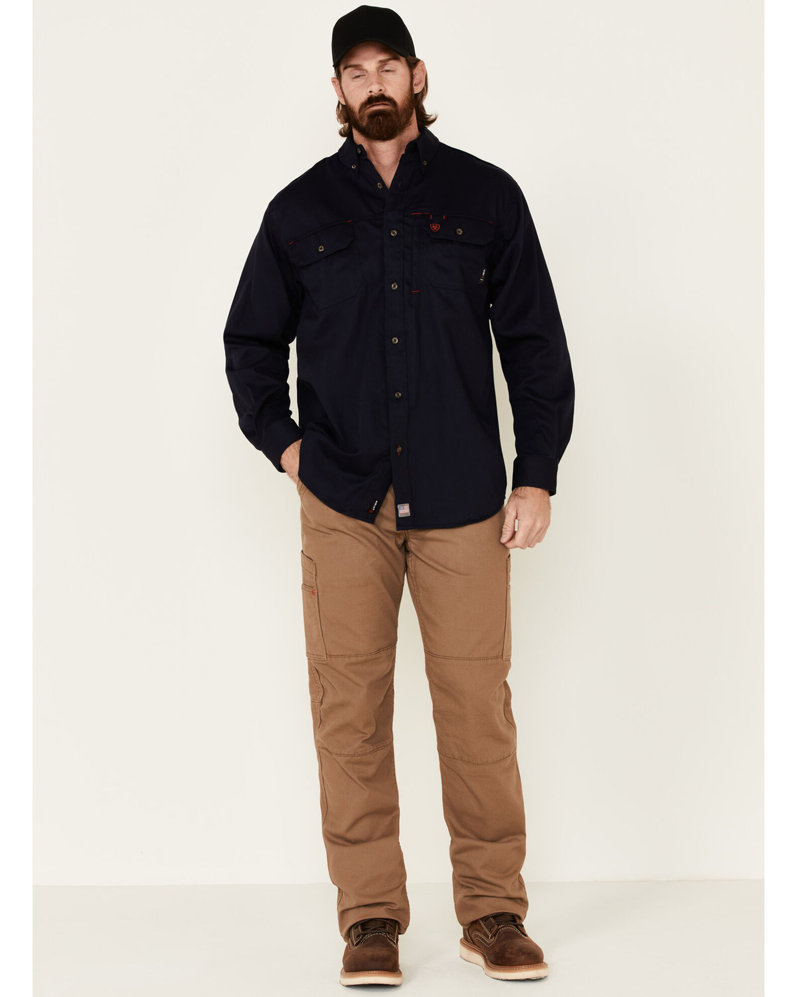 Image #2 - Ariat Men's FR Solid Vent Long Sleeve Button Down Work Shirt, Navy, hi-res