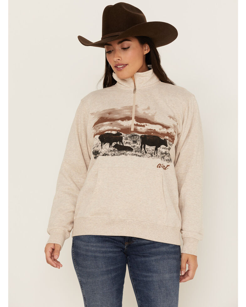 Ariat Women's R.E.A.L. Scenic Pasture Half Zip Pullover Sweatshirt, Oatmeal, hi-res