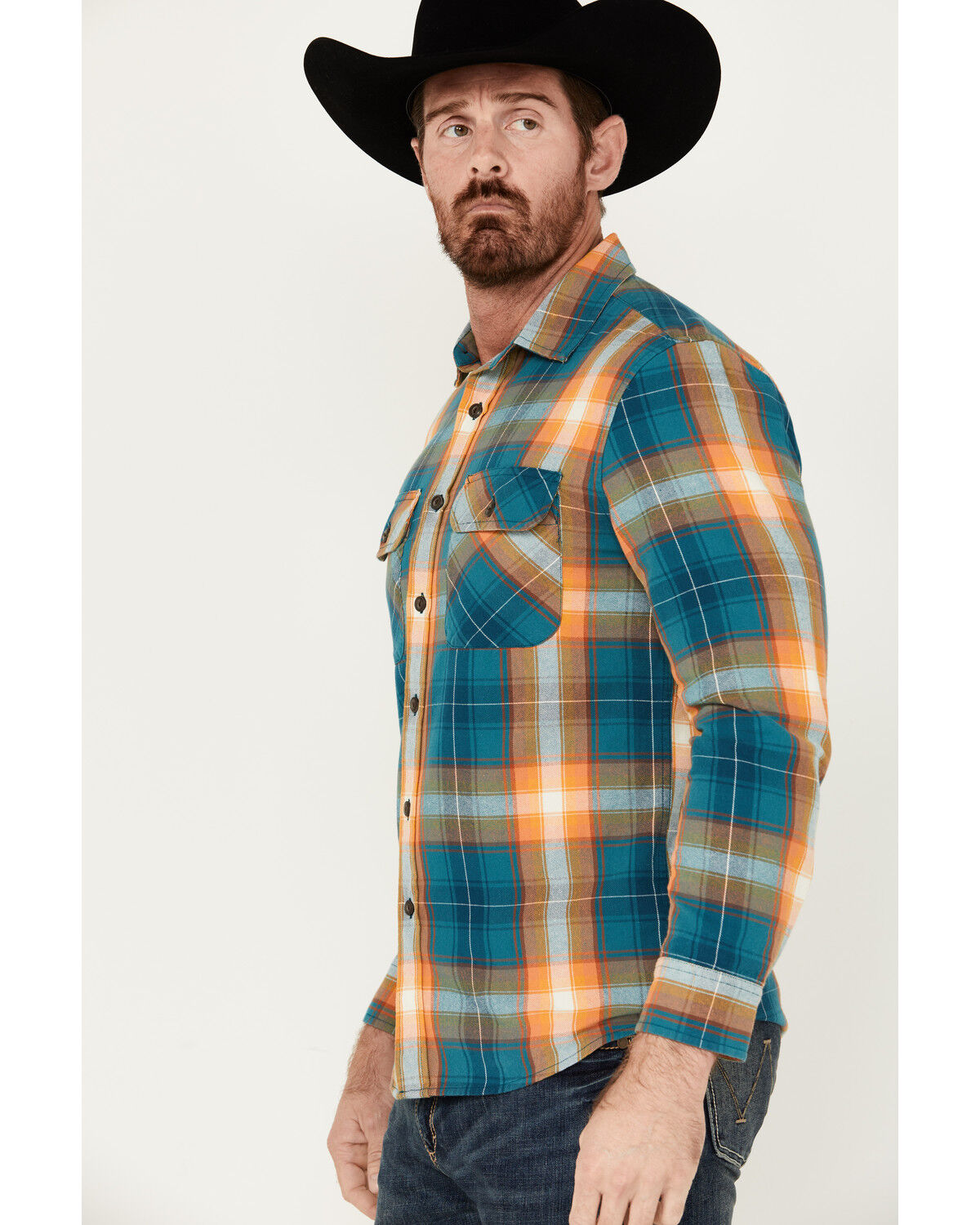 Image #2 - Pendleton Men's Beach Shack Plaid Print Long Sleeve Button-Down Western Shirt, Teal, hi-res