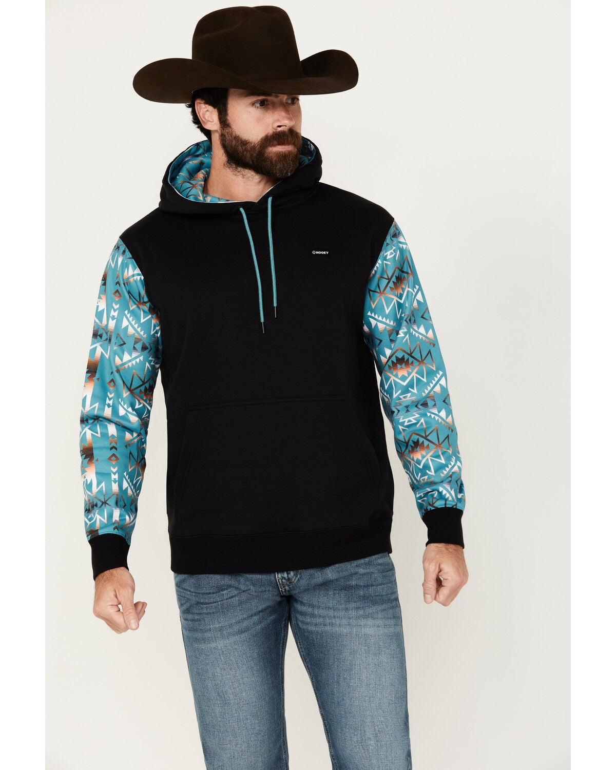Image #1 - Hooey Men's Boot Barn Exclusive Southwestern Color Block Hooded Sweatshirt, , hi-res