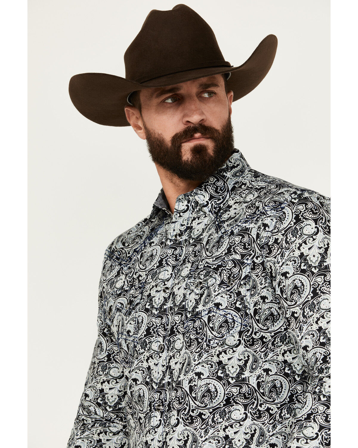 Image #2 - Cody James Men's Showdown Paisley Print Long Sleeve Snap Western Shirt, Navy, hi-res