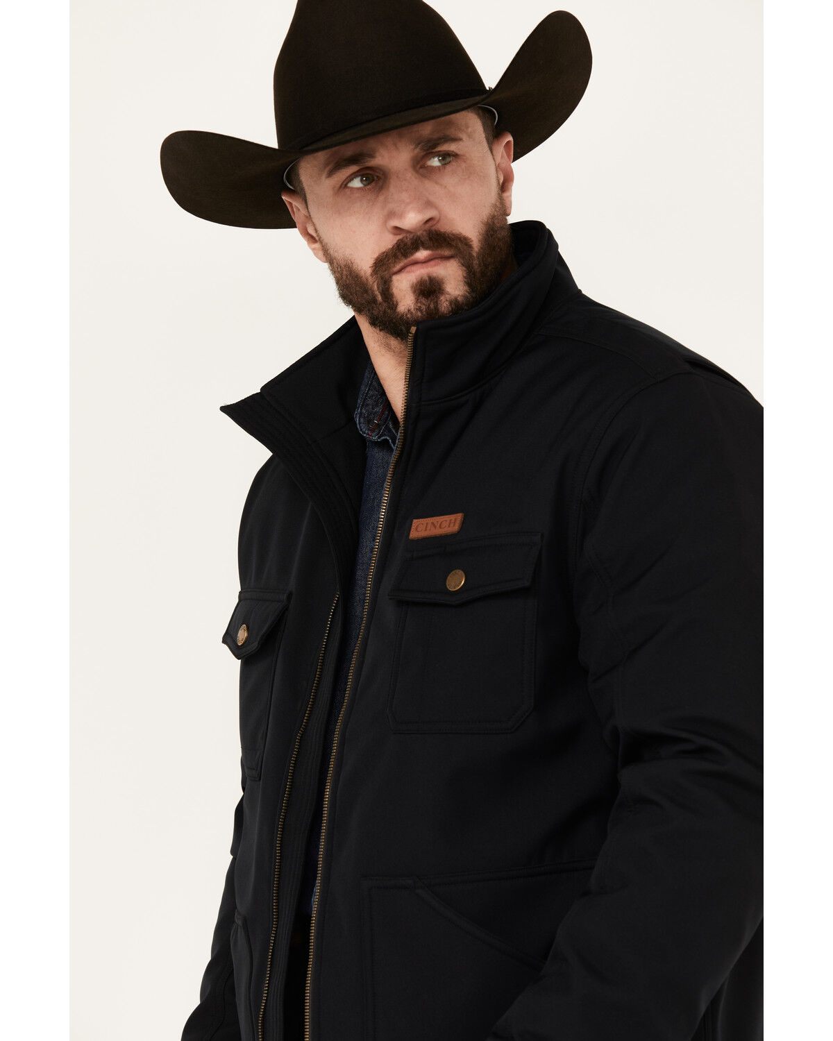 Image #2 - Cinch Men's Textured Poly Concealed Carry Zip Softshell Jacket, Black, hi-res