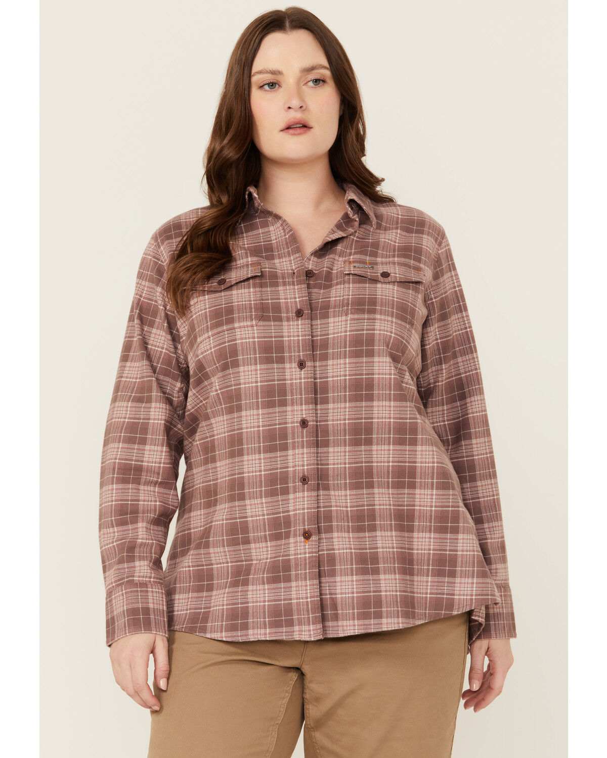 Image #1 - Ariat Women's Rebar Durastretch Plaid Print Long Sleeve Stretch Button-Down Flannel Work Shirt - Plus, Multi, hi-res