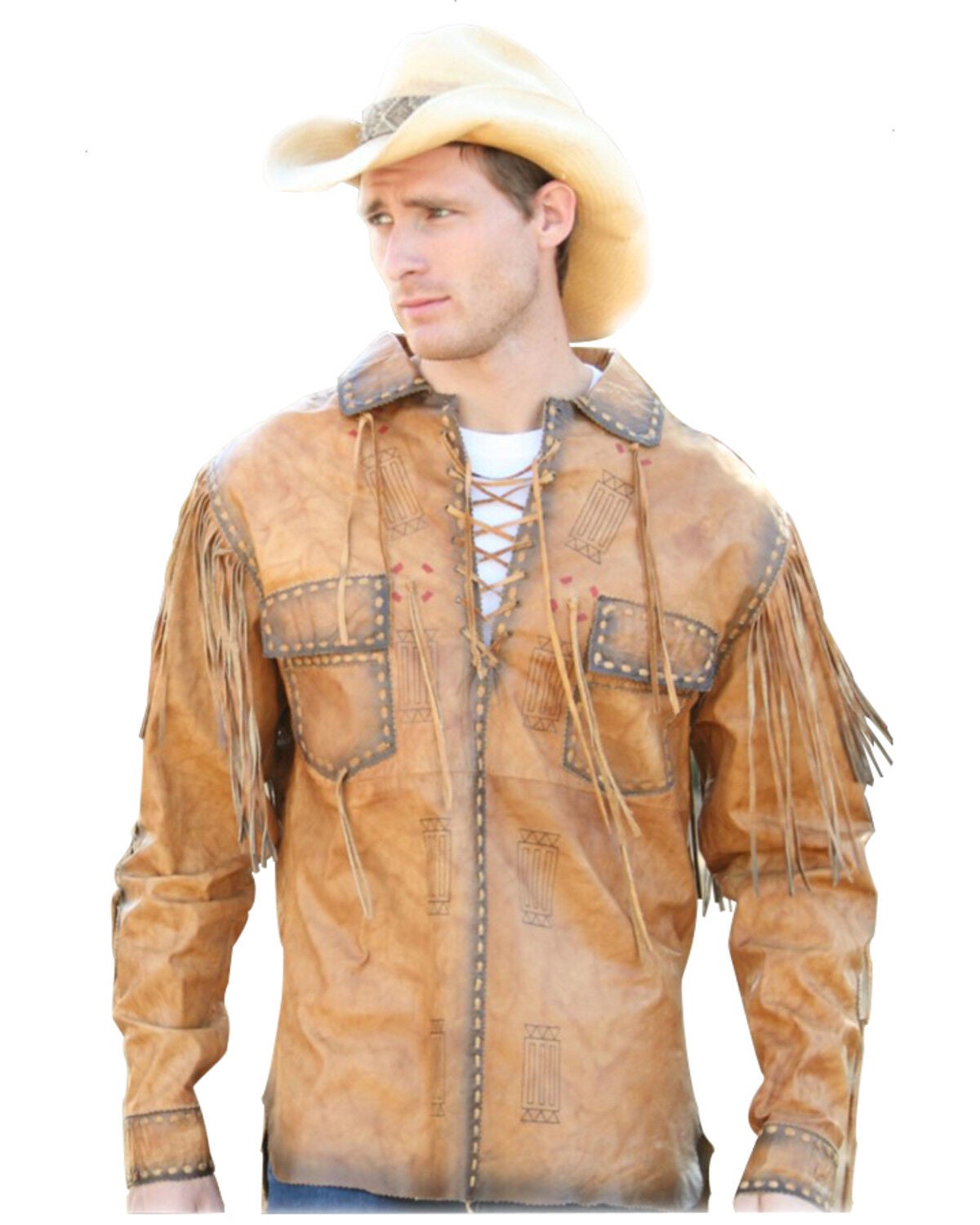 Kobler Leather Men's Cow Antique Leather Overshirt, Tan, hi-res
