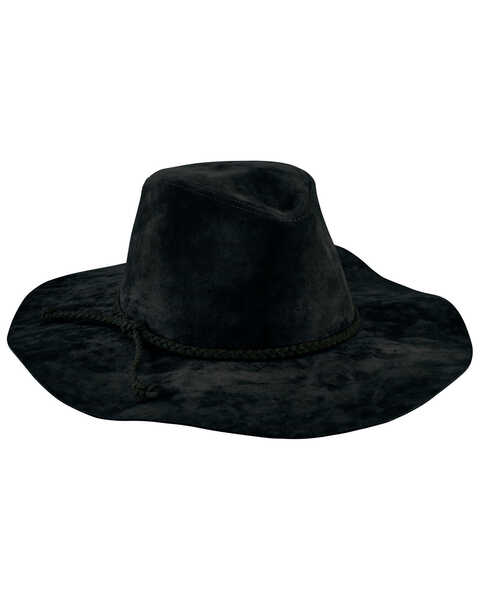 Image #1 - San Diego Hat Company Women's Faux Suede Braided Floppy Fedora , Black, hi-res