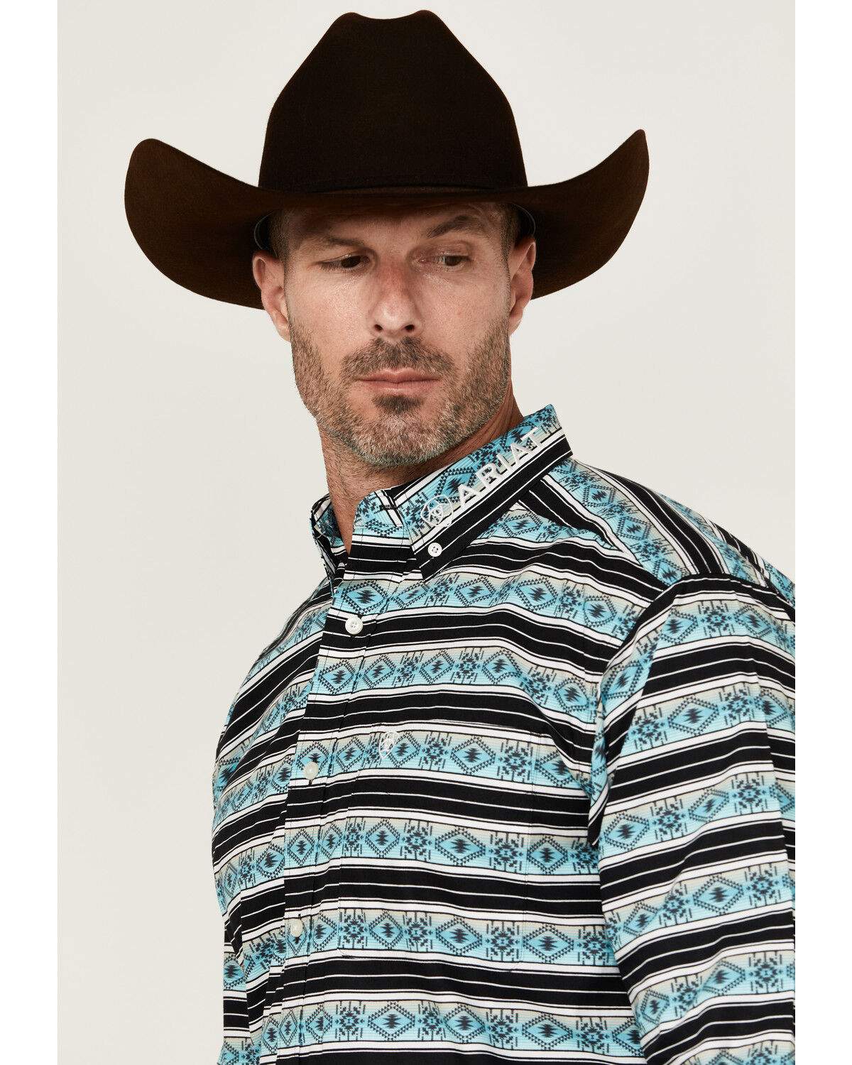 Image #3 - Ariat Men's Team Osborne Southwestern Striped Long Sleeve Button-Down Western Shirt - Tall, Turquoise, hi-res