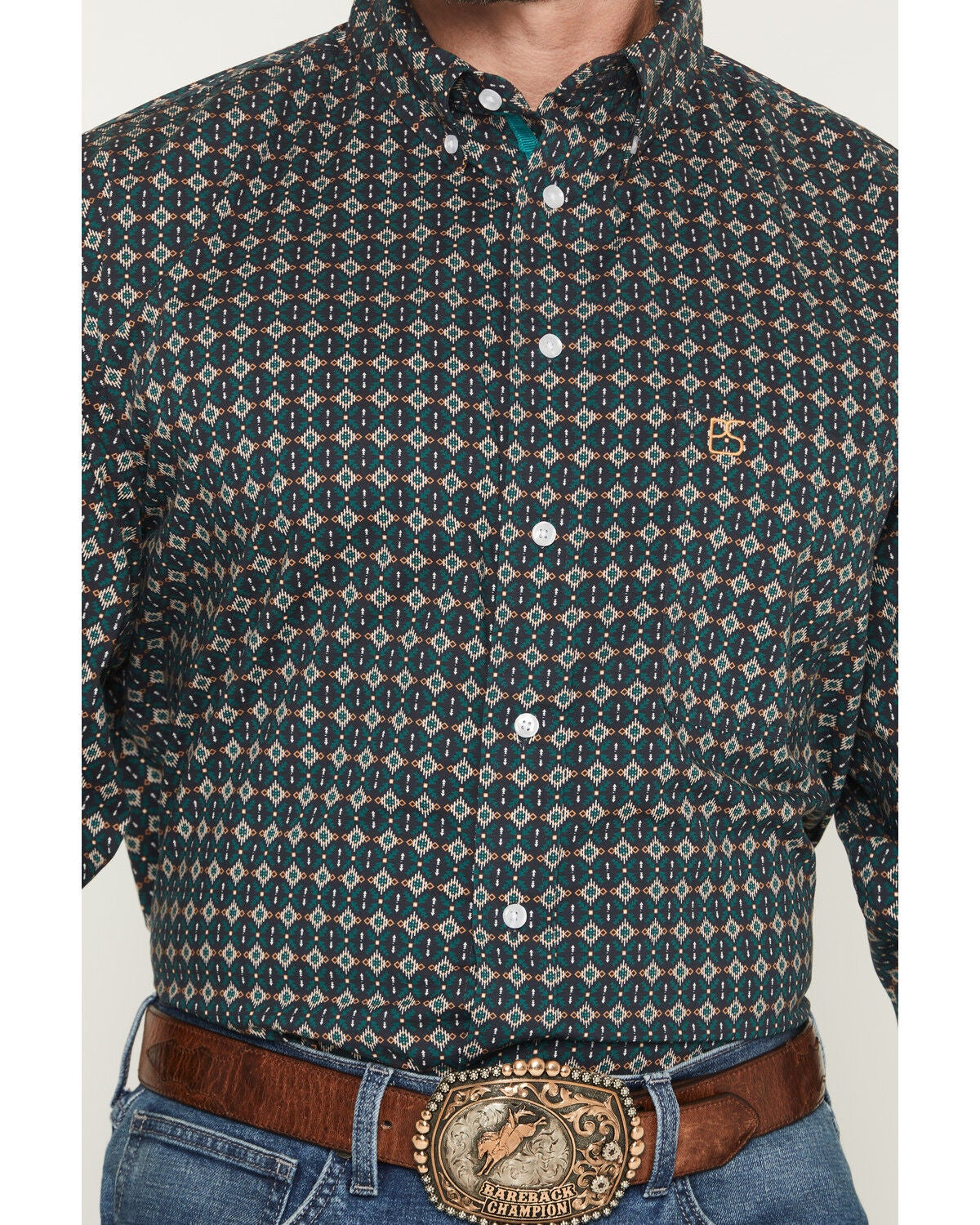 Image #3 - Rough Stock by Panhandle Men's Geo Print Long Sleeve Button-Down Stretch Western Shirt, Black, hi-res