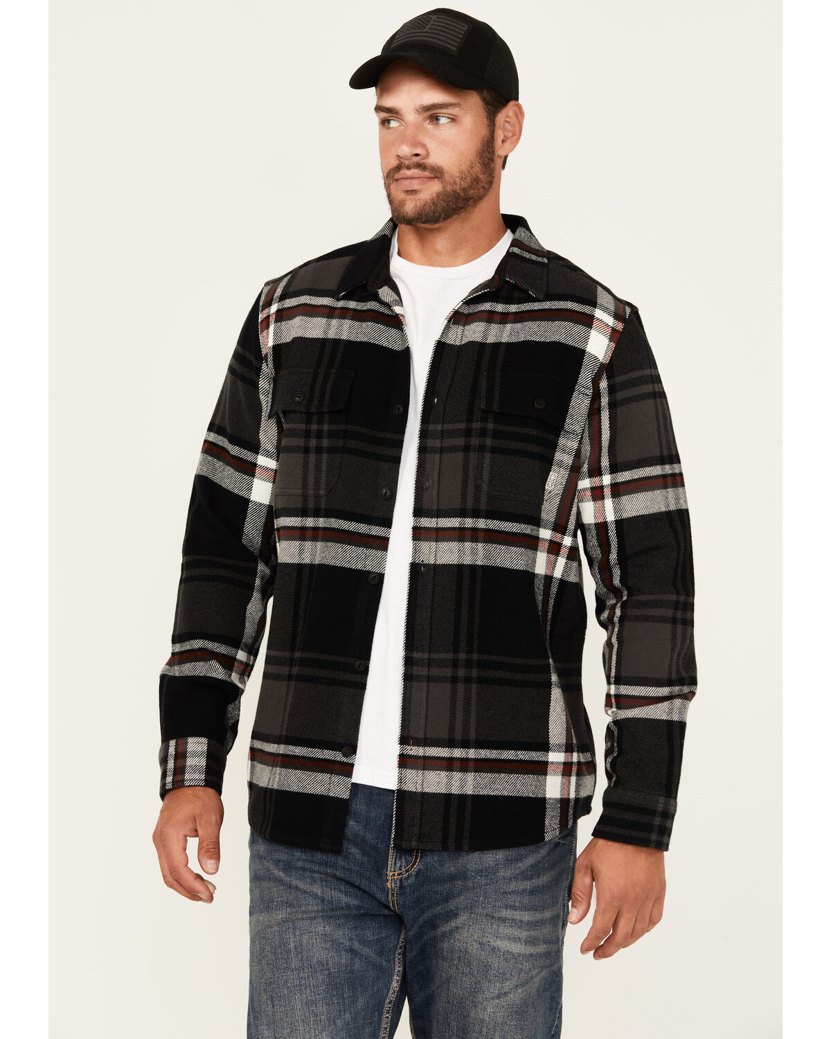 Image #1 - Brothers and Sons Men's Barrell Burley Plaid Print Long Sleeve Button-Down Flannel Shirt, Black, hi-res
