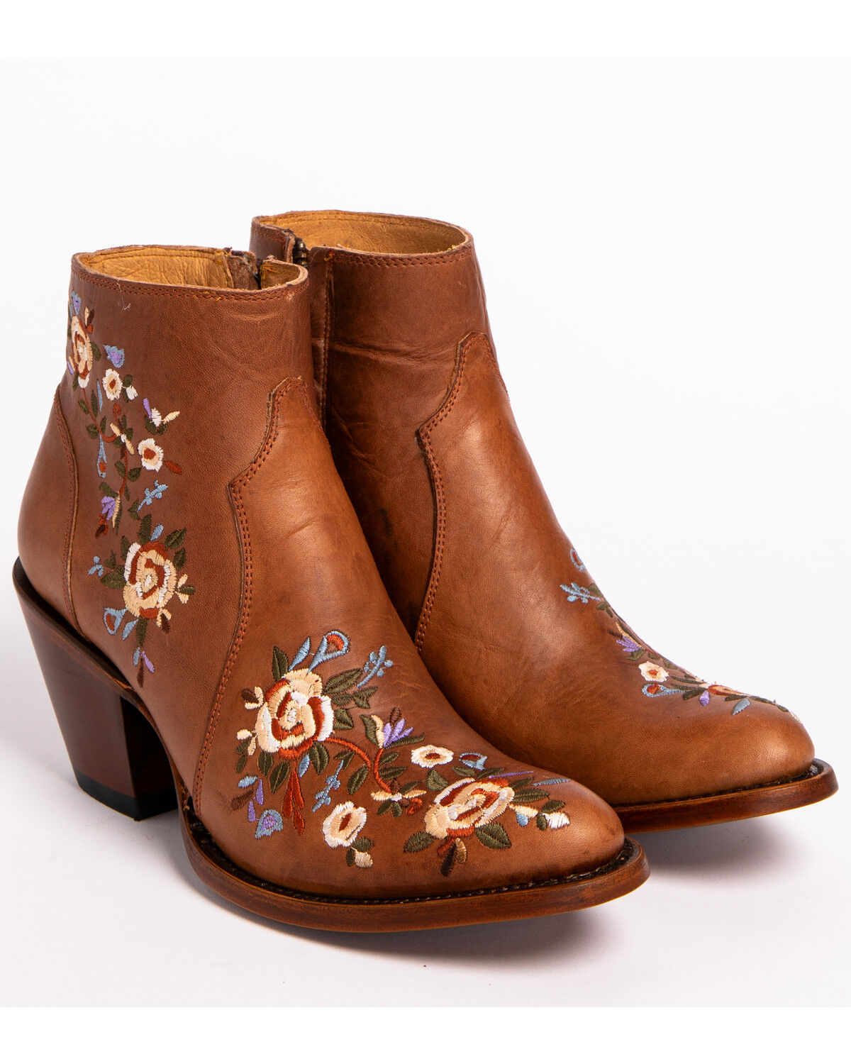 Image #4 - Shyanne Women's Millie Floral Embroidered Booties - Round Toe, Brown, hi-res