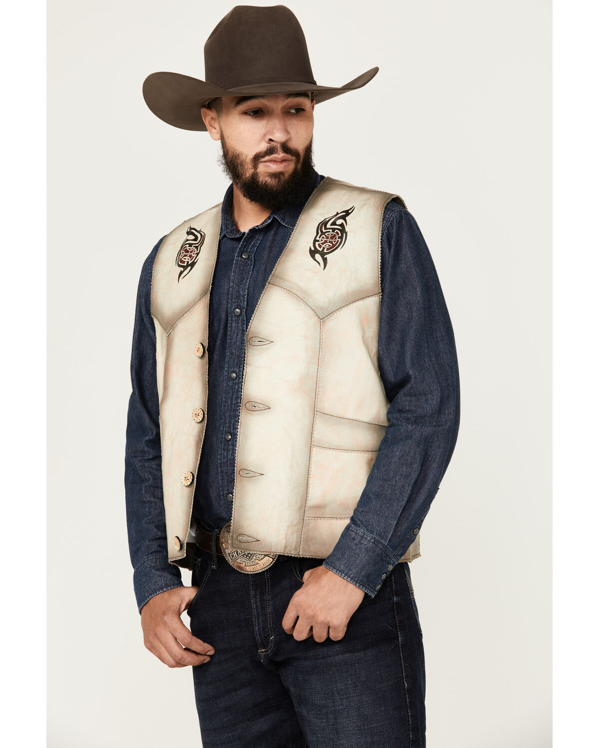 Image #1 - Kobler Leather Men's Eagle Leather Vest, Cream, hi-res