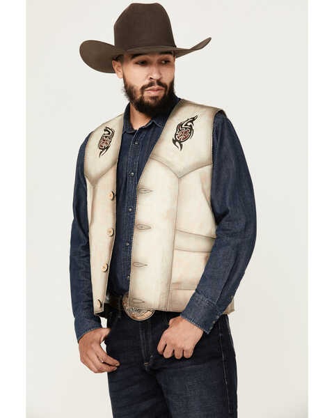 Image #1 - Kobler Leather Men's Eagle Leather Vest , Cream, hi-res