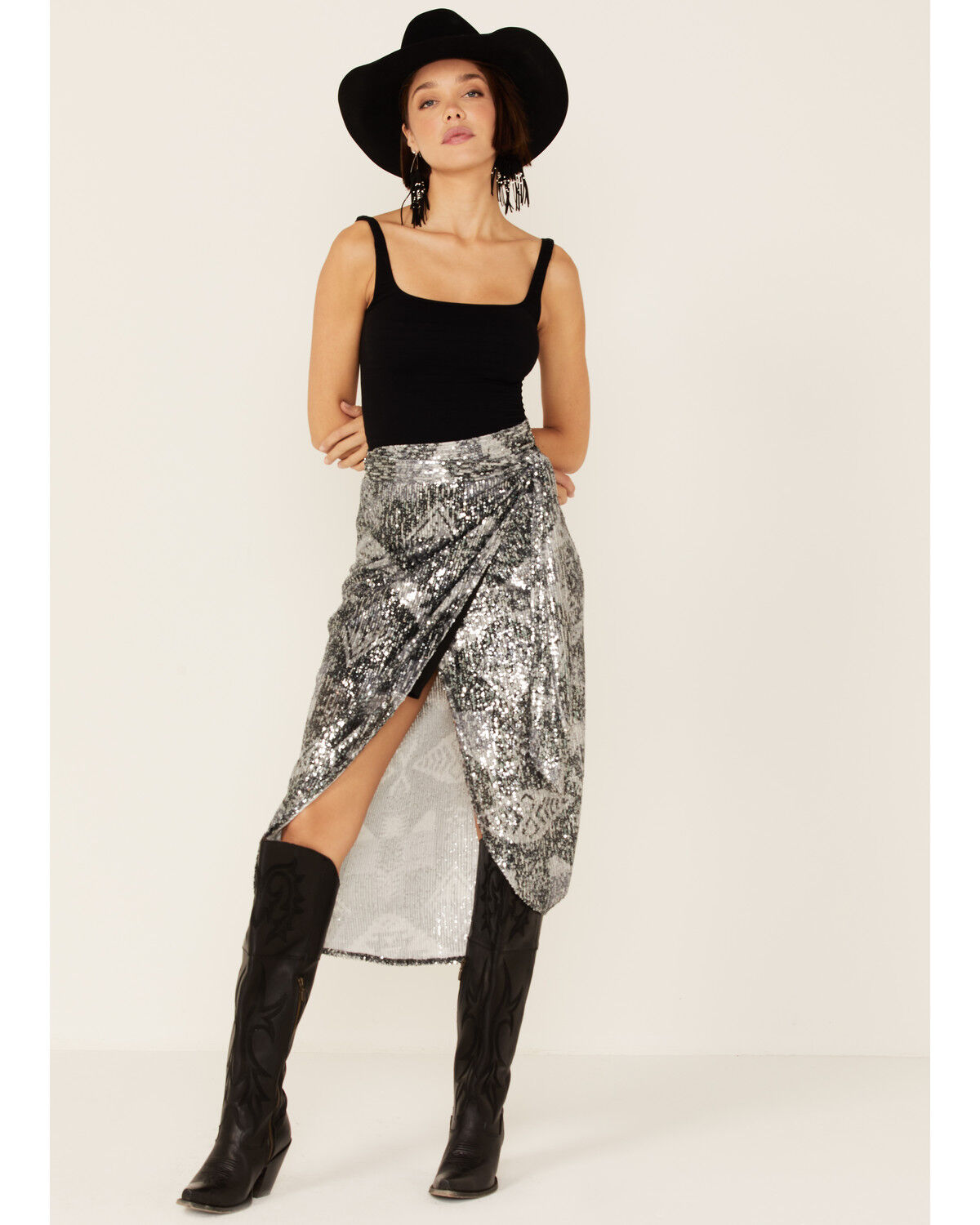 Image #1 - Tasha Polizzi Women's Black Nora Serape Sequins Wrap Tie Skirt, , hi-res
