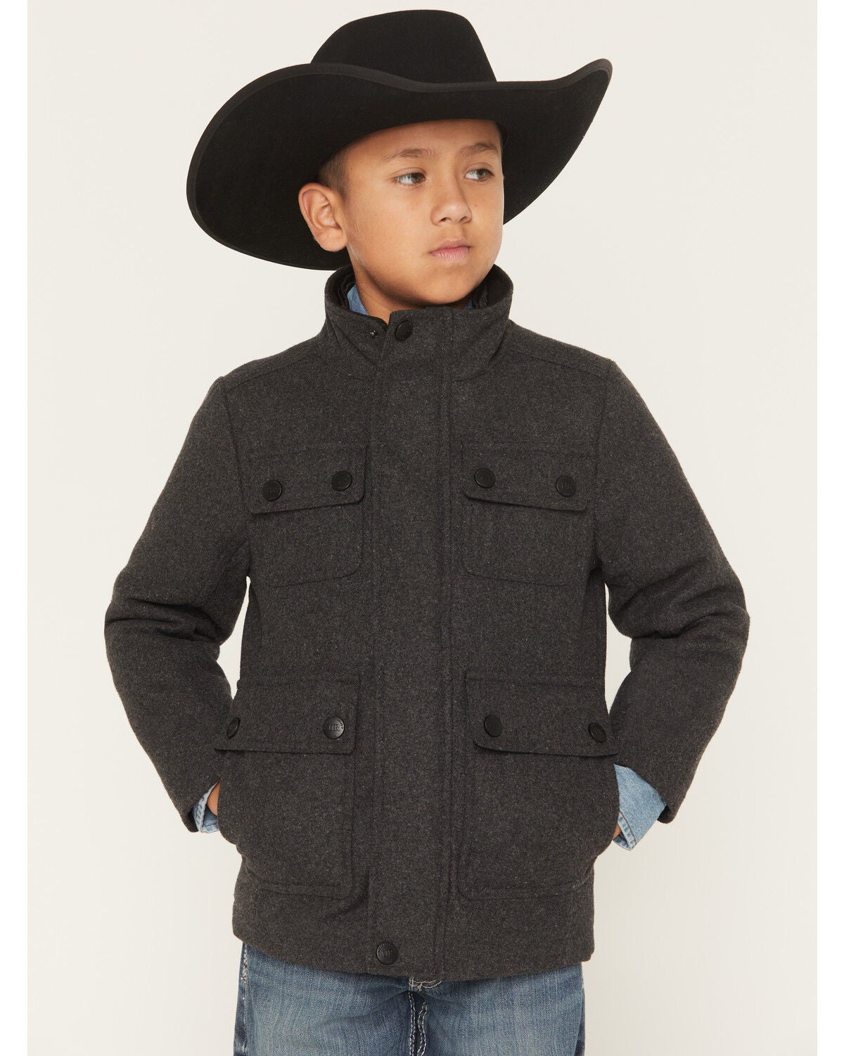 Image #1 - Urban Republic Boys' Military Jacket, Charcoal, hi-res