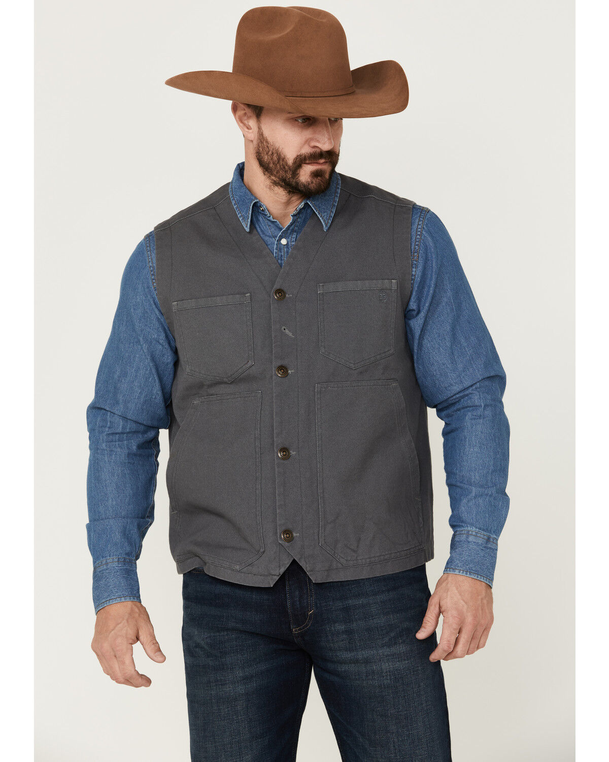 Image #2 - Blue Ranchwear Men's Solid Button-Down Duck Canvas Vest, Charcoal, hi-res