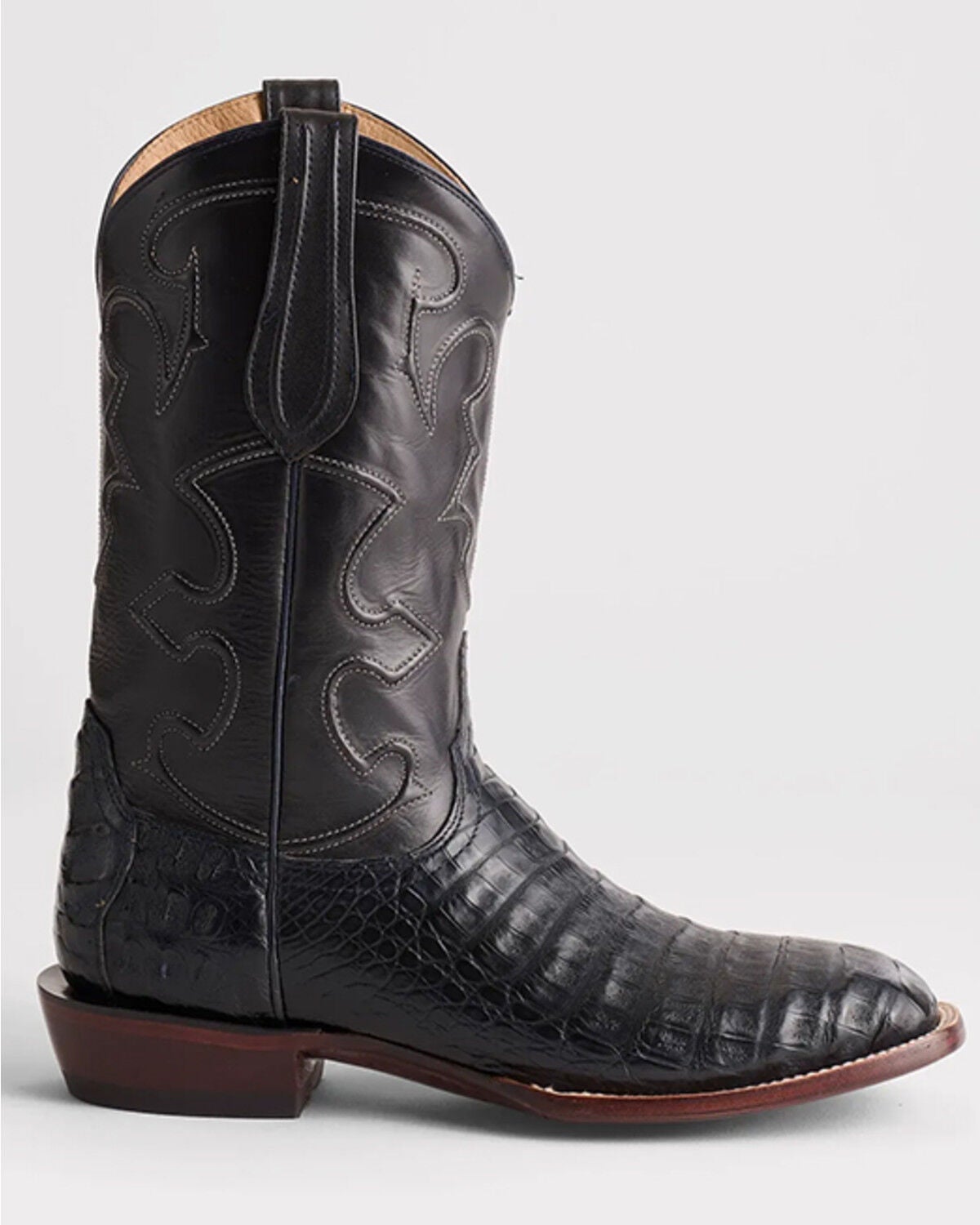 Image #2 - Lucchese Men's Exotic Caiman Skin Western Boots - Broad Square Toe, Navy, hi-res