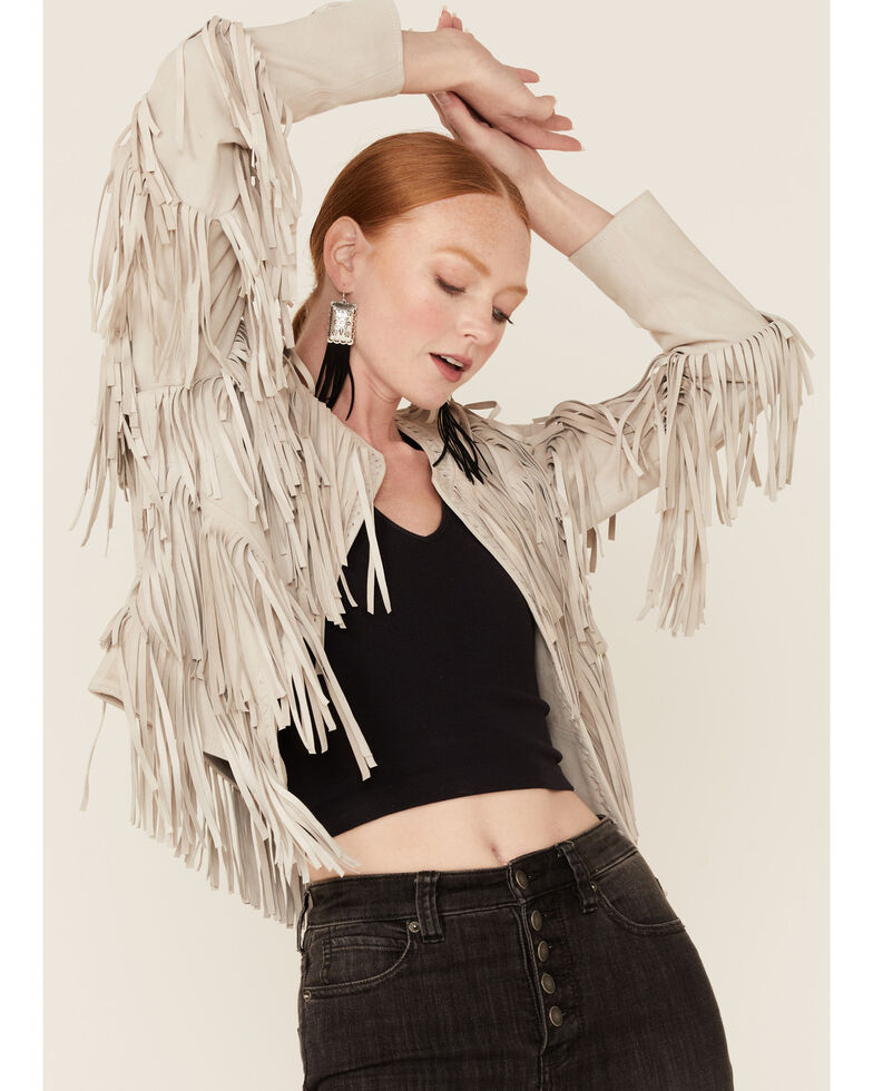 Idyllwind Women's Off White Leather Braziel Tiered All Over Fringe Jacket, Off White, hi-res