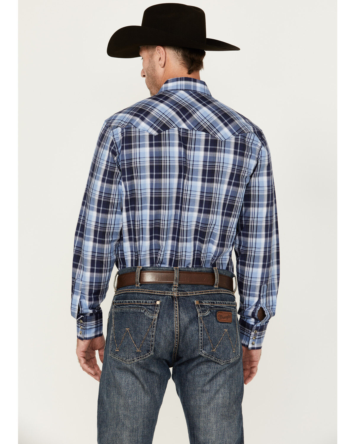 Image #4 - Wrangler Retro Men's Plaid Print Long Sleeve Snap Western Shirt, Blue, hi-res