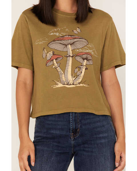 Image #3 - Cleo + Wolf Women's Mushrooms Graphic Boxy Tee, Green/brown, hi-res