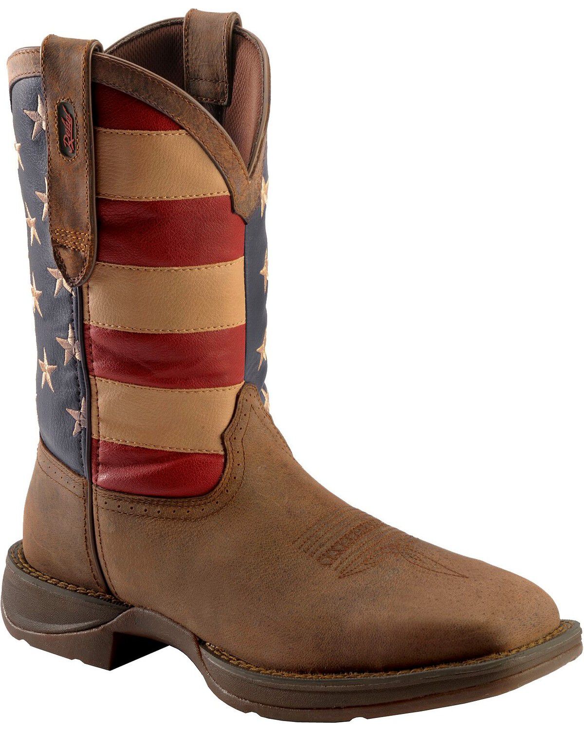 Image #2 - Durango Rebel Men's American Flag Western Boots - Steel Toe, Brown, hi-res