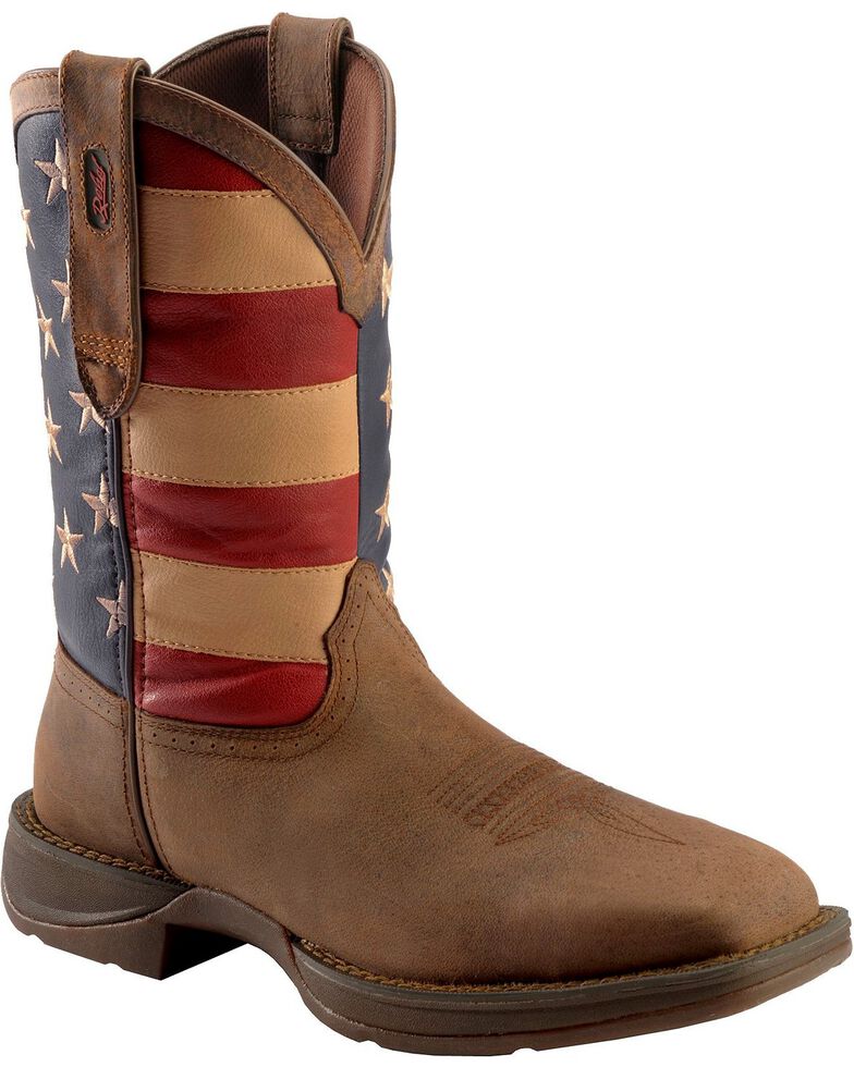 Durango Rebel Men's American Flag Cowboy Boots - Steel Toe, Brown, hi-res