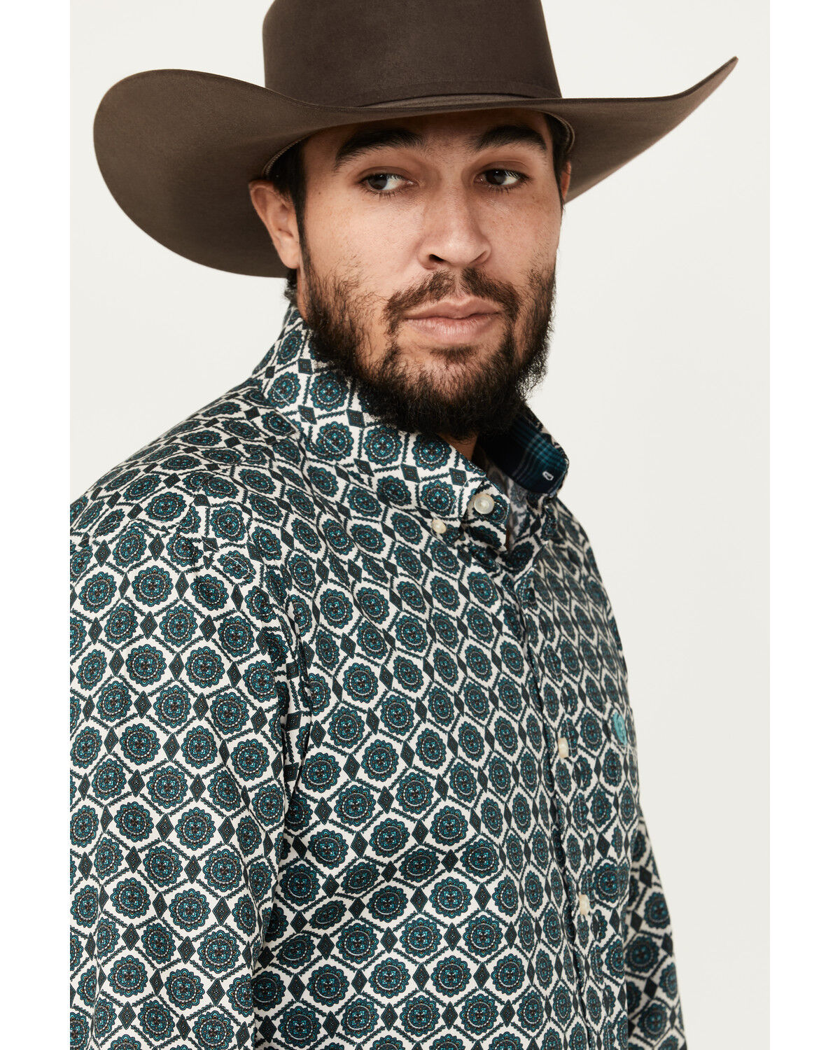 Image #2 - Panhandle Men's Select Medallion Long Sleeve Button-Down Western Shirt, Dark Green, hi-res